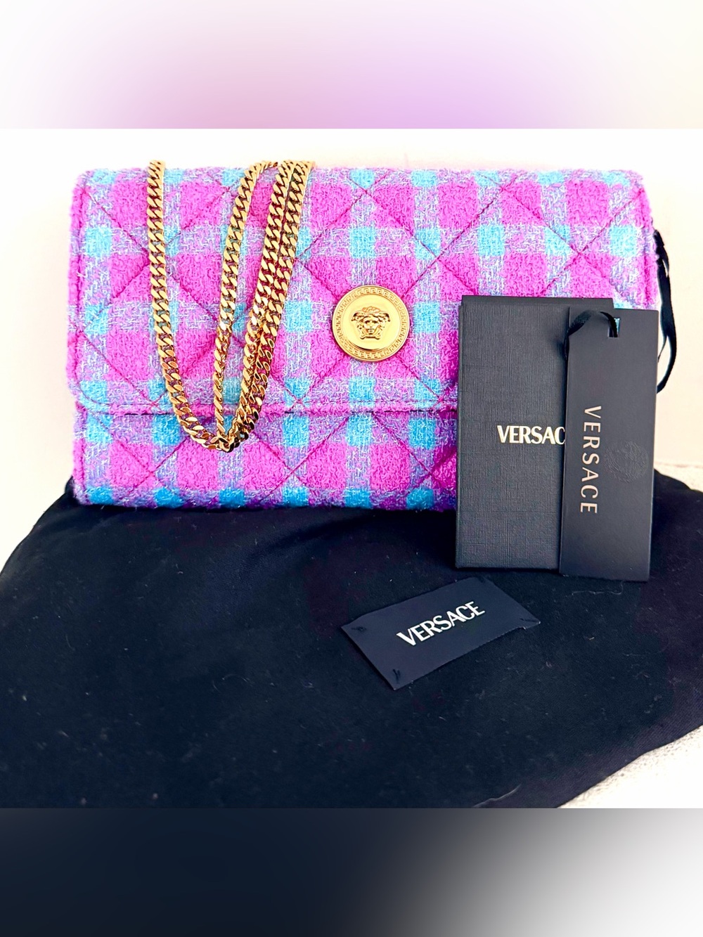 VERSACE La Medusa Bouclé Tweed Wallet on Chain WOC NWT